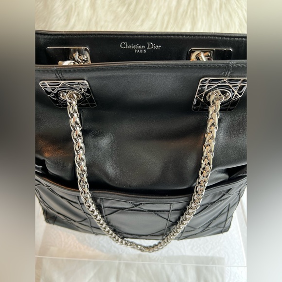 Authentic - Christian Dior Black Cannage Leather Granville Chain Link Tote - Picture 14 of 14